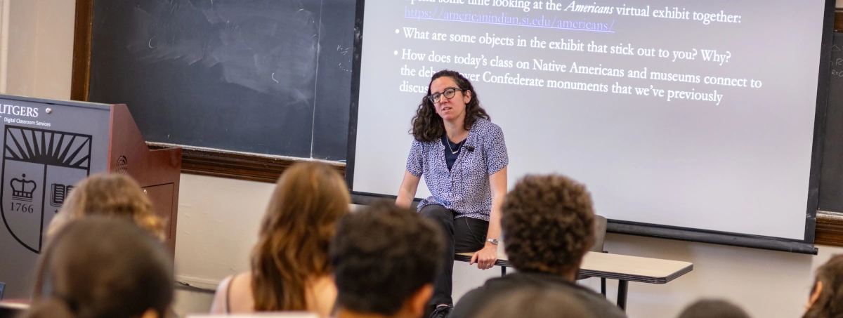 Photo of Professor Carla Cevasco teaching her Introduction to American Studies Course