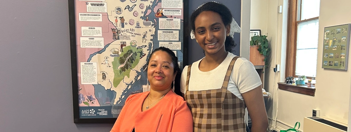 Photo of American Studies Program Coordinator Olga Lozano and Work-Study Sahar Omar 